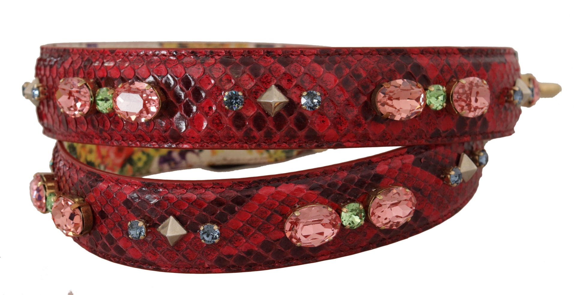 Red snake skin bracelet with gemstones