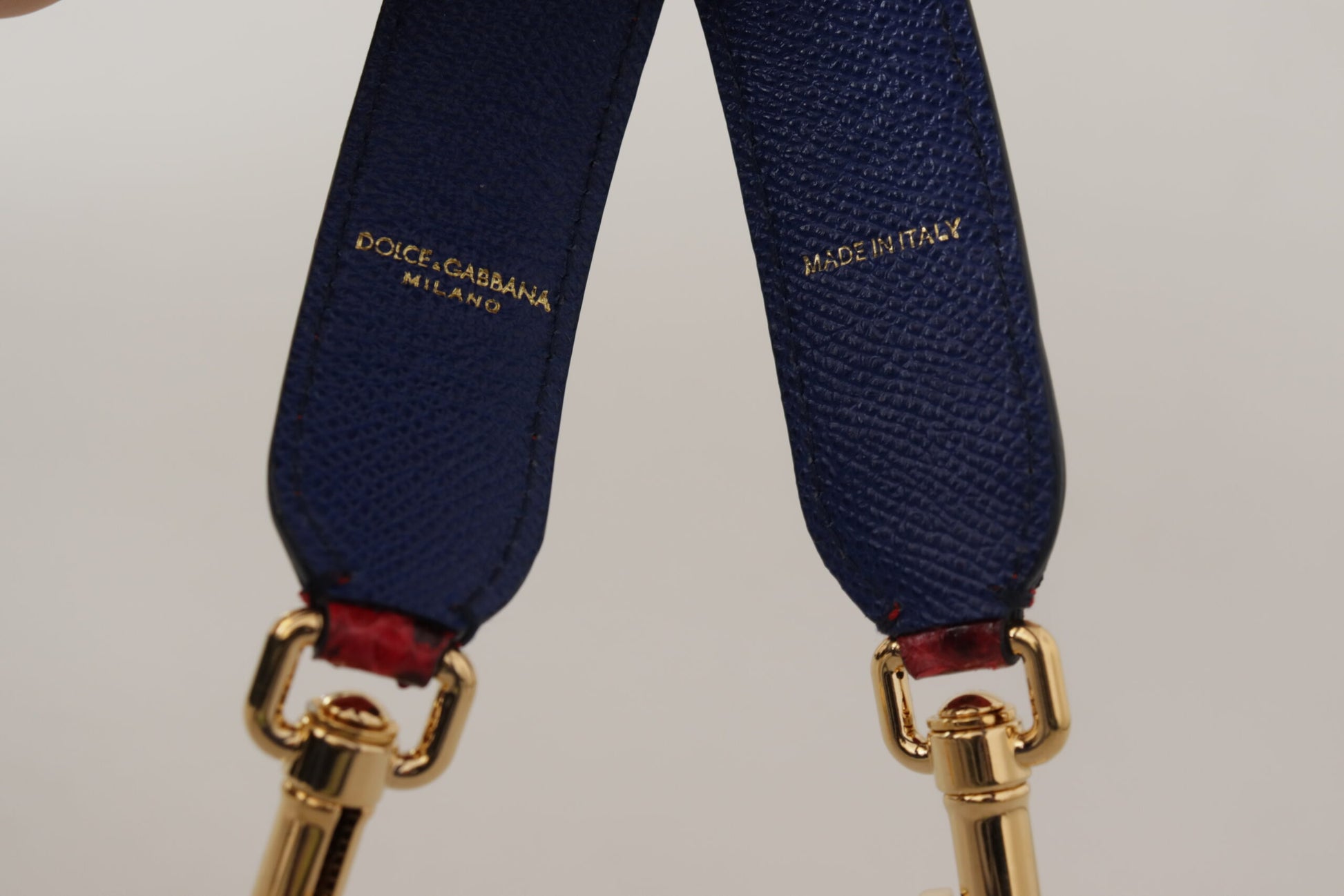 Blue fabric lanyard with gold hardware
