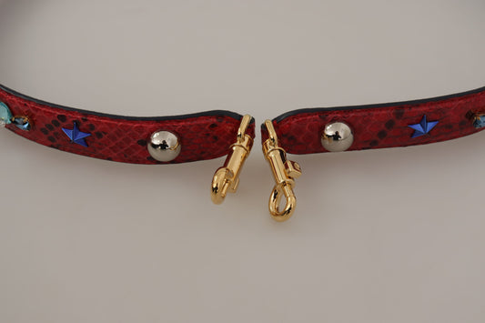 Red collar with gold buckle and silver beads