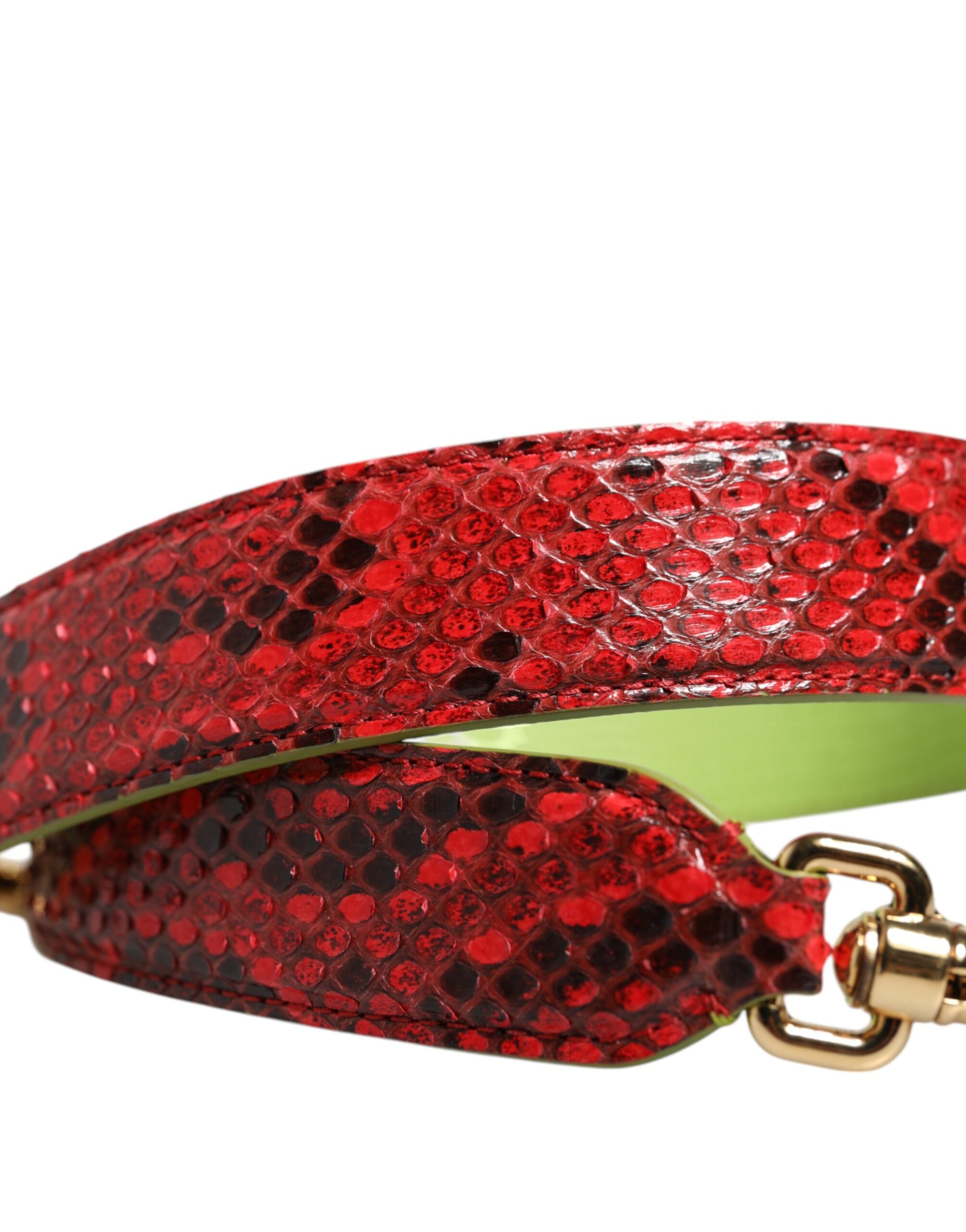 Red snake skin bracelet with gold clasp