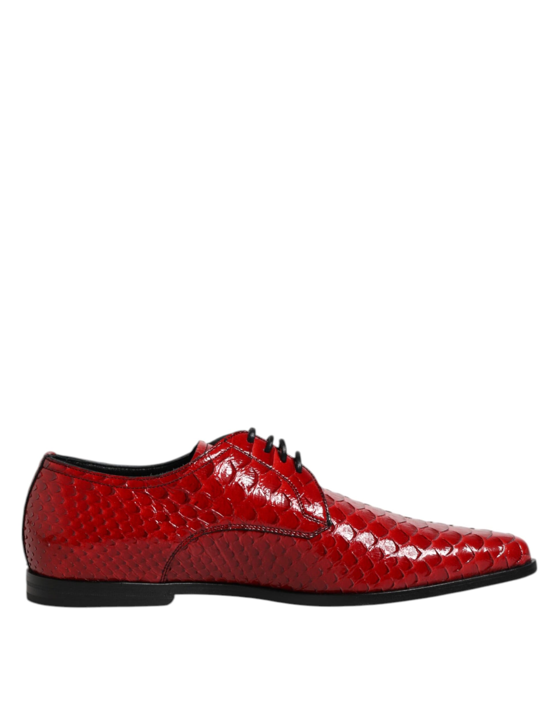 Red exotic leather lace up dress derby shoes with shiny texture