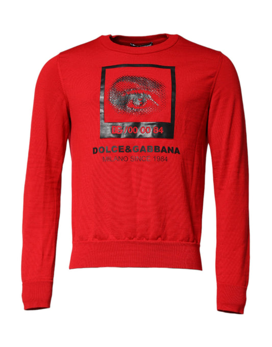 Red sweatshirt with logo on front