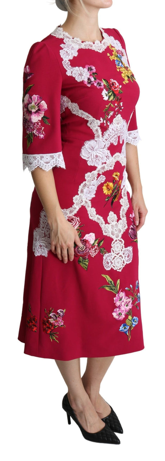 A red floral embroidered midi dress by Dolce & Gabbana