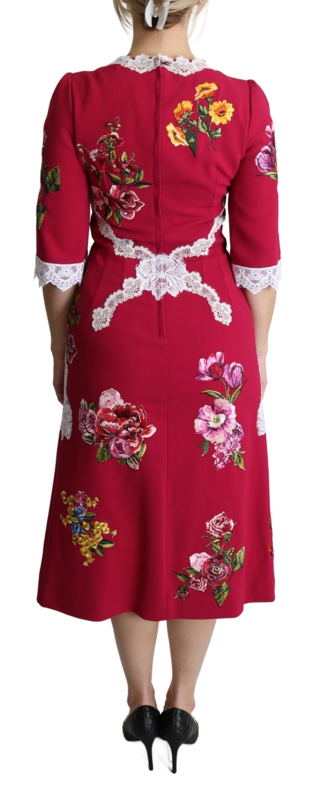 A red floral embroidered midi dress by Dolce & Gabbana