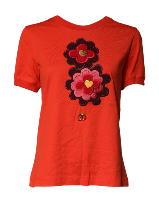 Red shirt with embroidered flowers