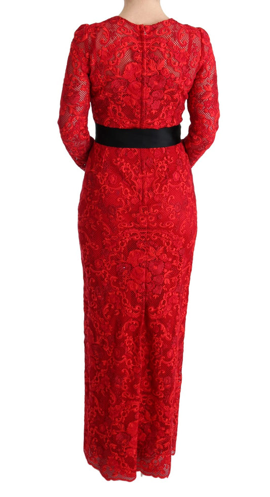 Red lace dress with black belt