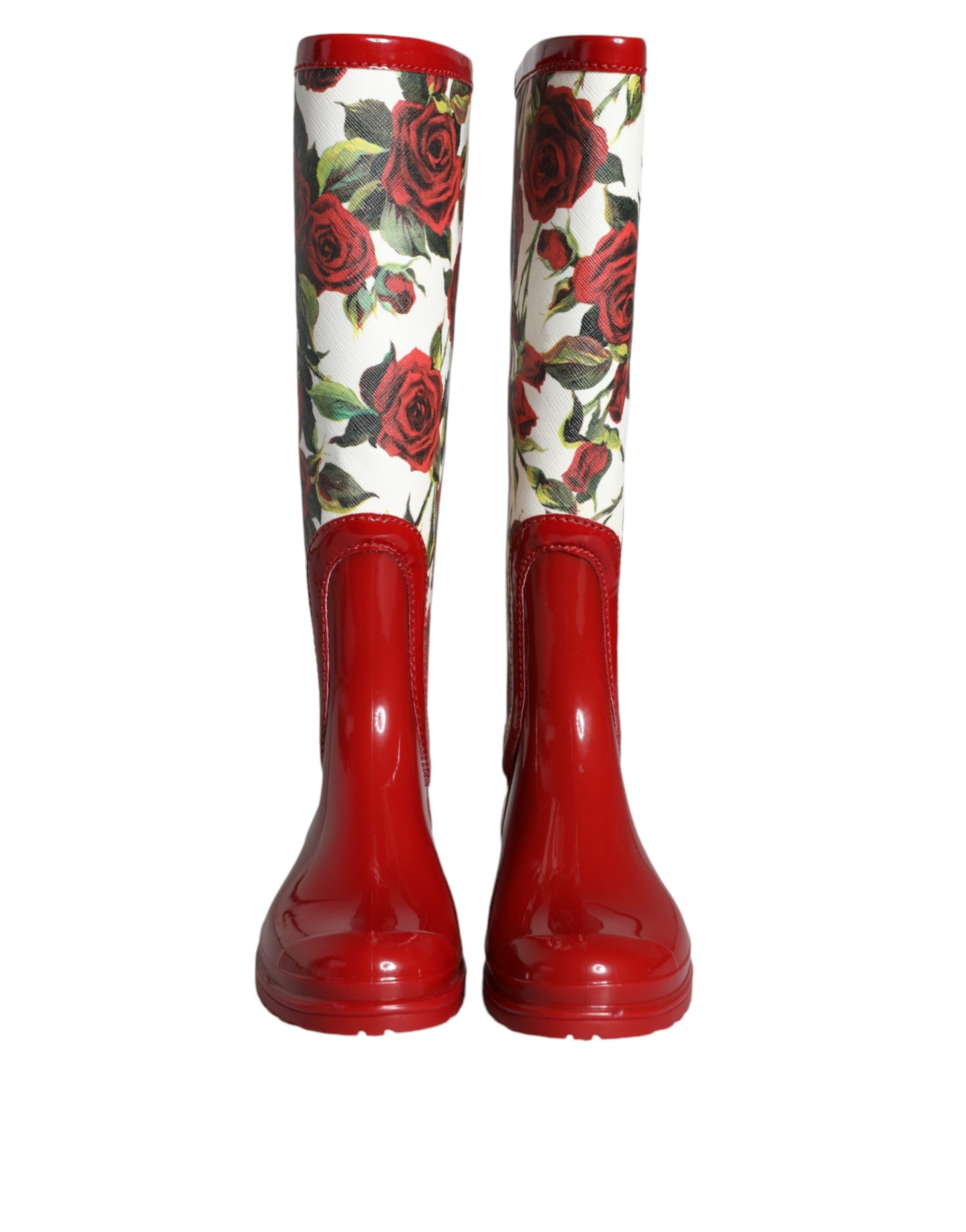 Red rain boots with floral pattern on sides