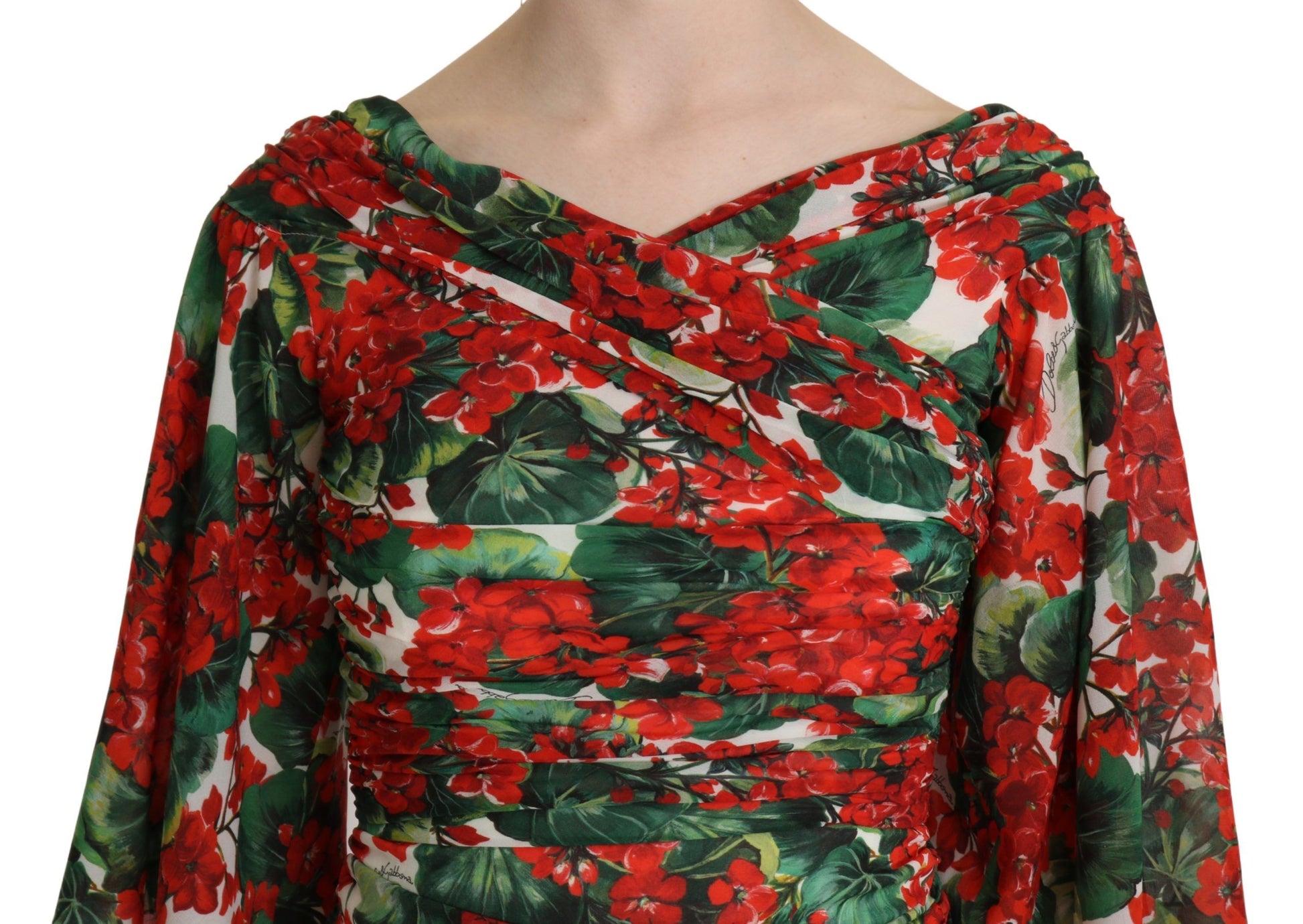 A red floral midi dress with silk stretch fabric