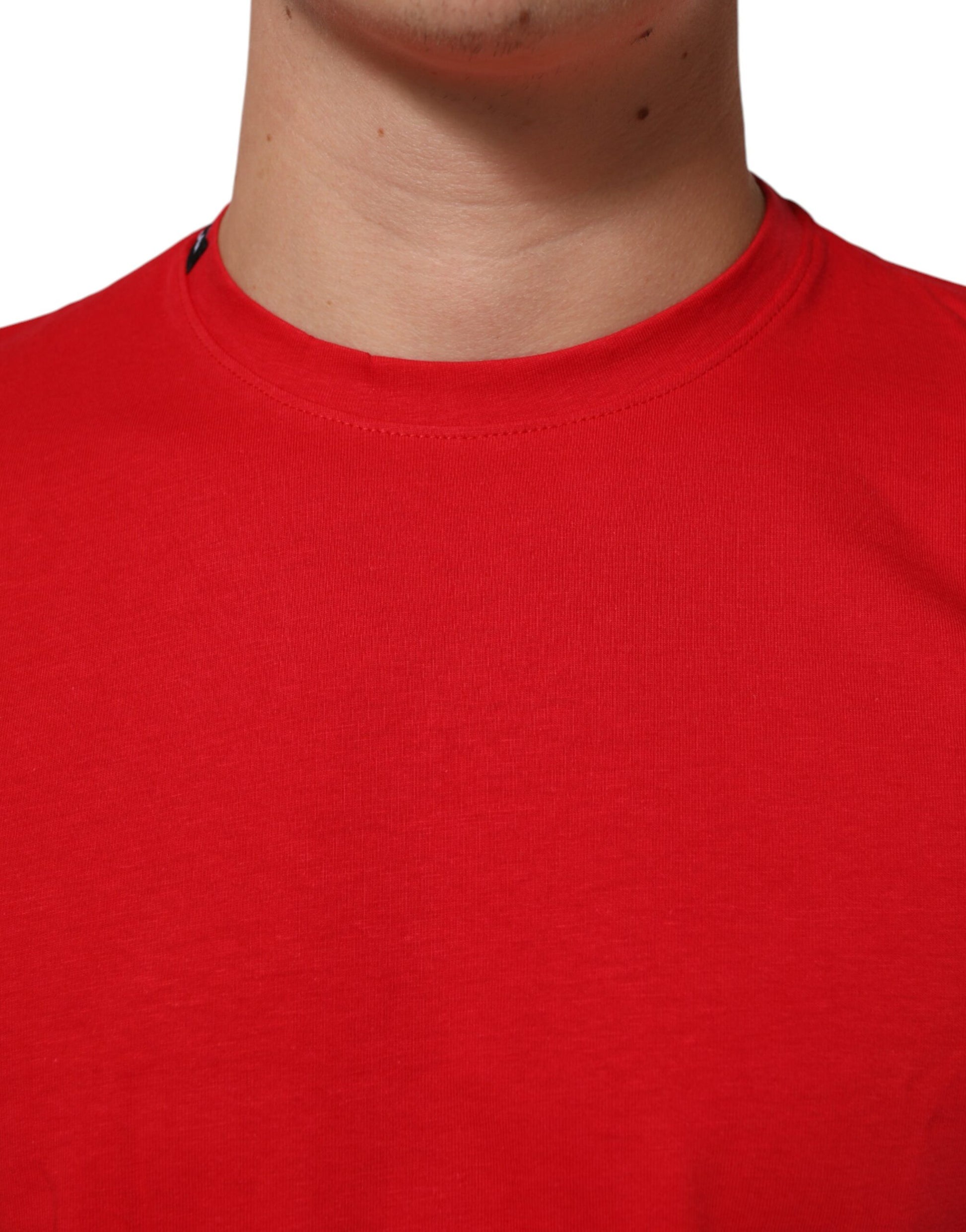 Red short sleeve shirt on a man