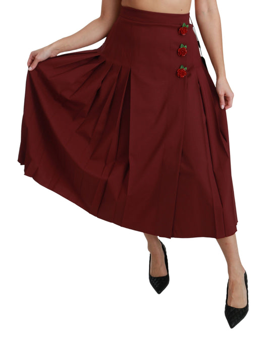 Red skirt with floral embroidery on waistband