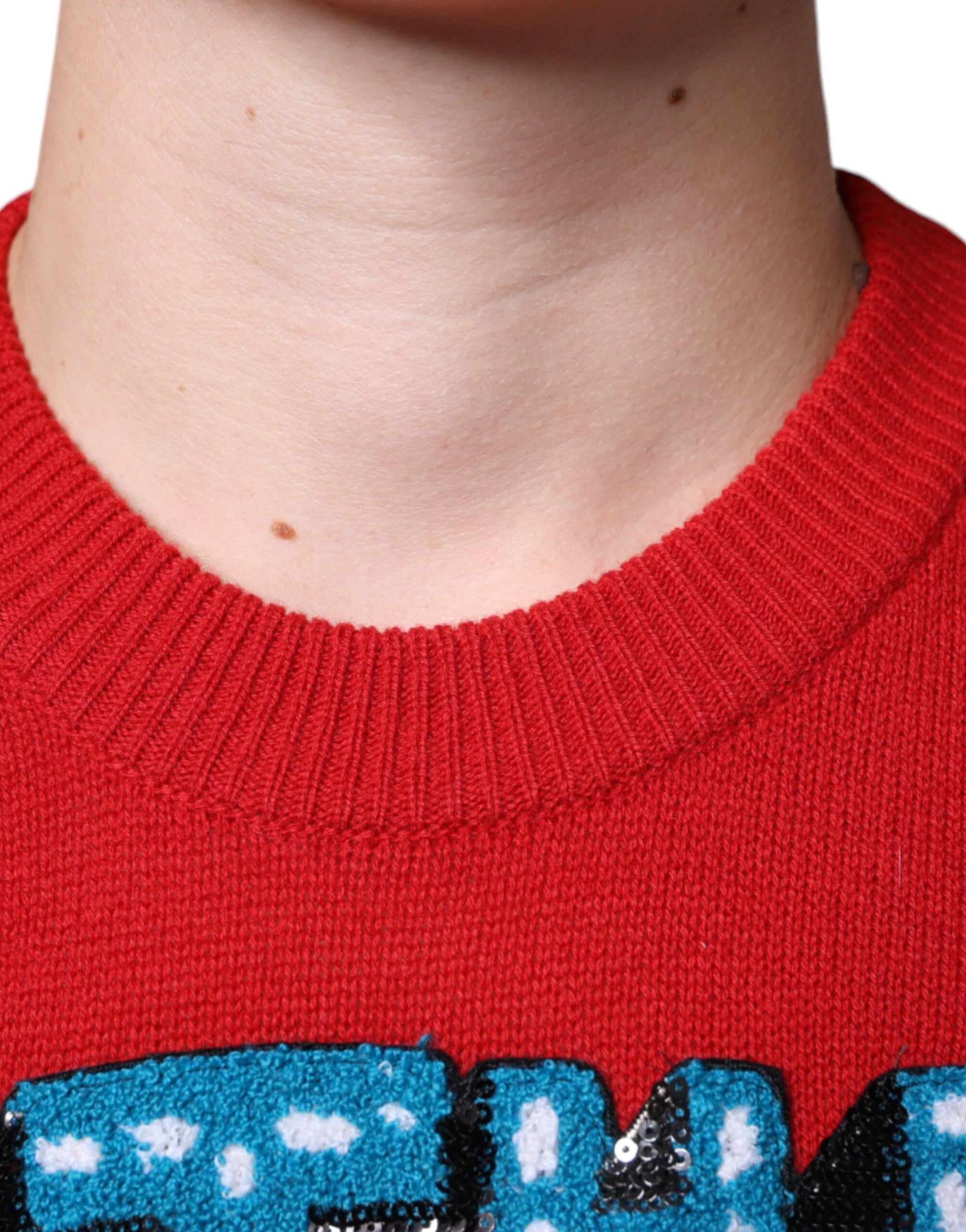 Red sweater on neck