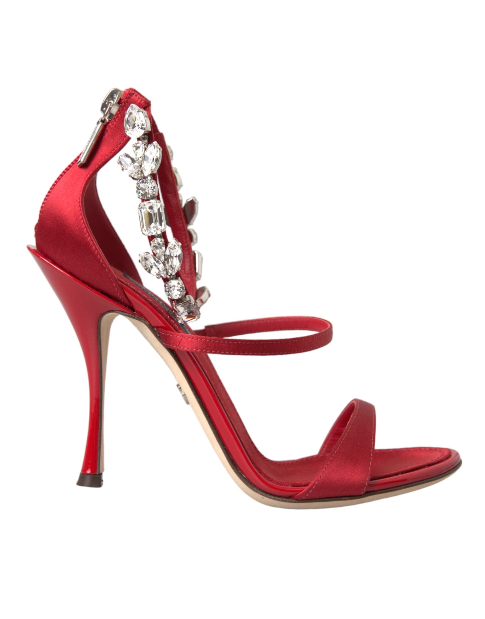 Red high heel shoe with straps and rhinestones