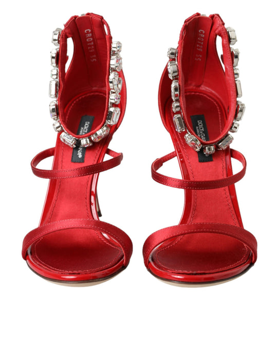 Red high heel shoes with rhinestones on straps
