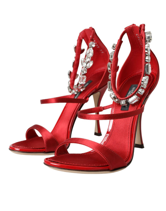 Red high heel shoes with rhinestones on straps