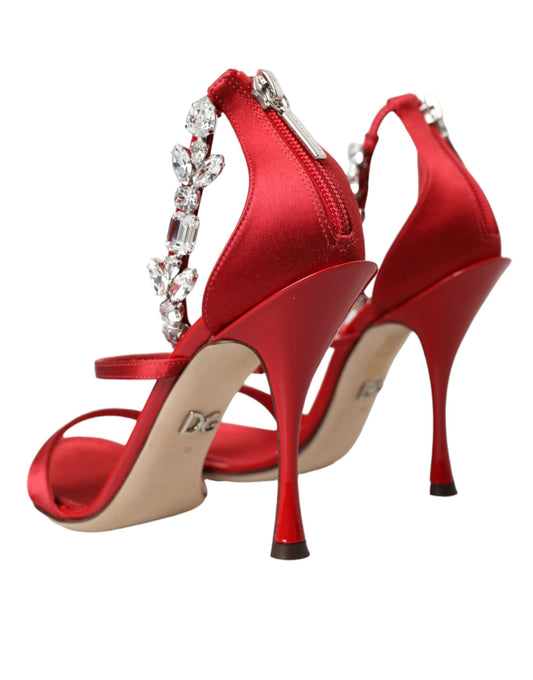 Red high heel shoes with rhinestones on straps