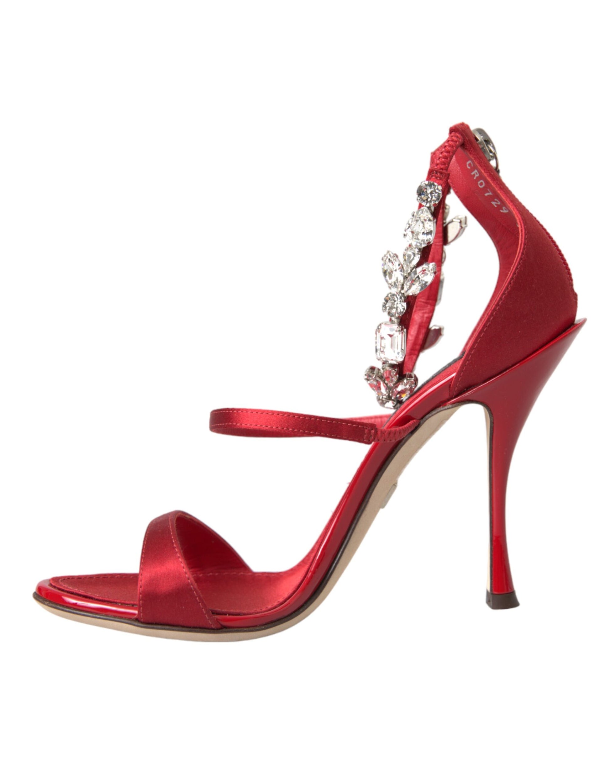Red high heel shoe with rhinestones on straps