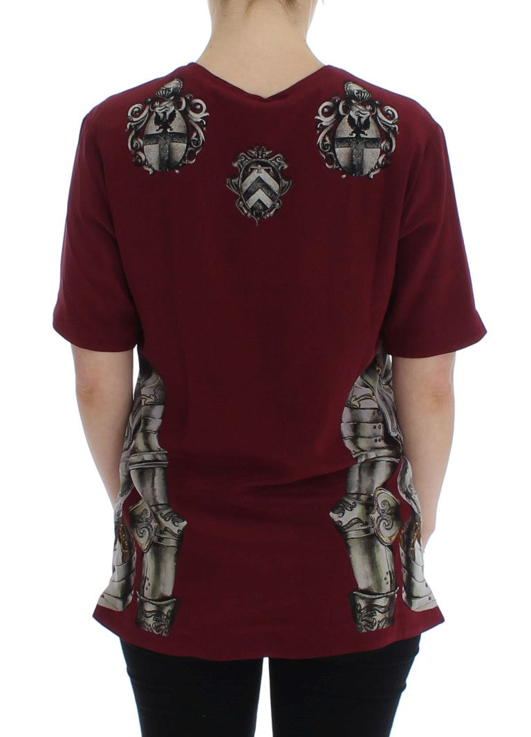 Red shirt with embroidered design on back