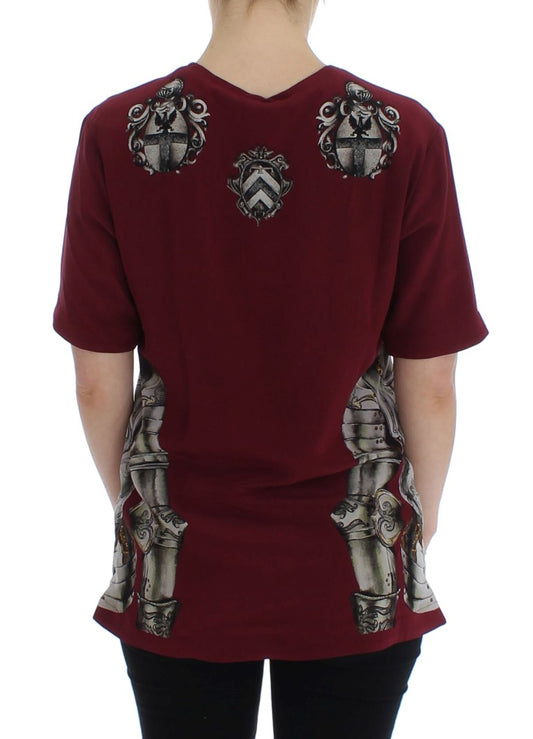 Red shirt with embroidered design on back