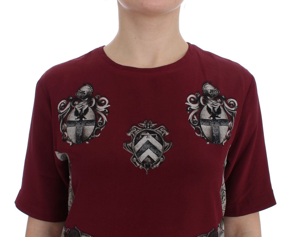 Burgundy embroidered shirt with decorative elements on shoulders