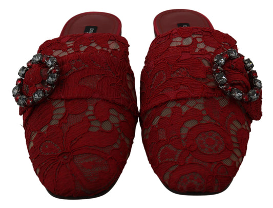 Pair of red embroidered slippers with decorative elements and sequins