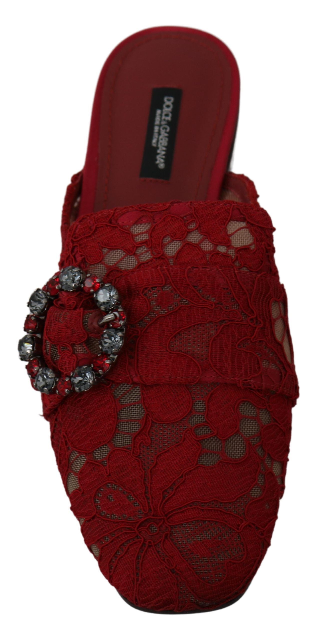 Red embroidered sandal with a large bead on top