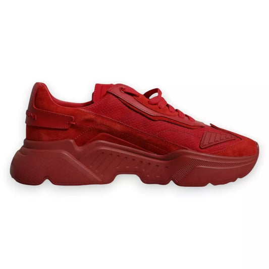Red sneakers on display