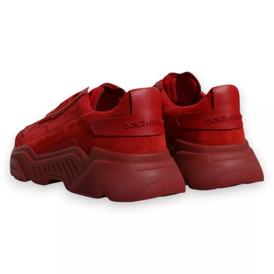 Red sneakers with white logo on side