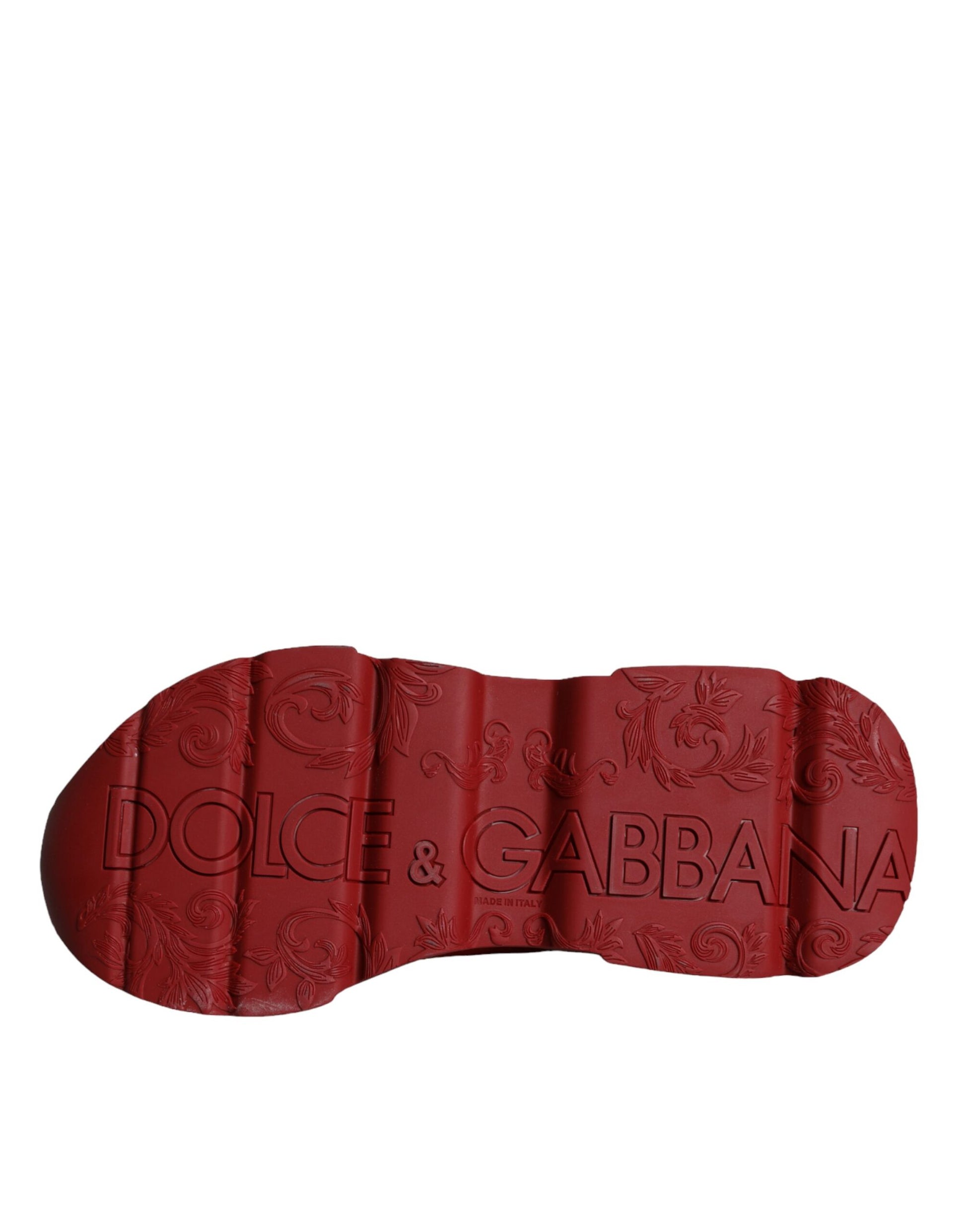 Red leather sneakers with embossed logo