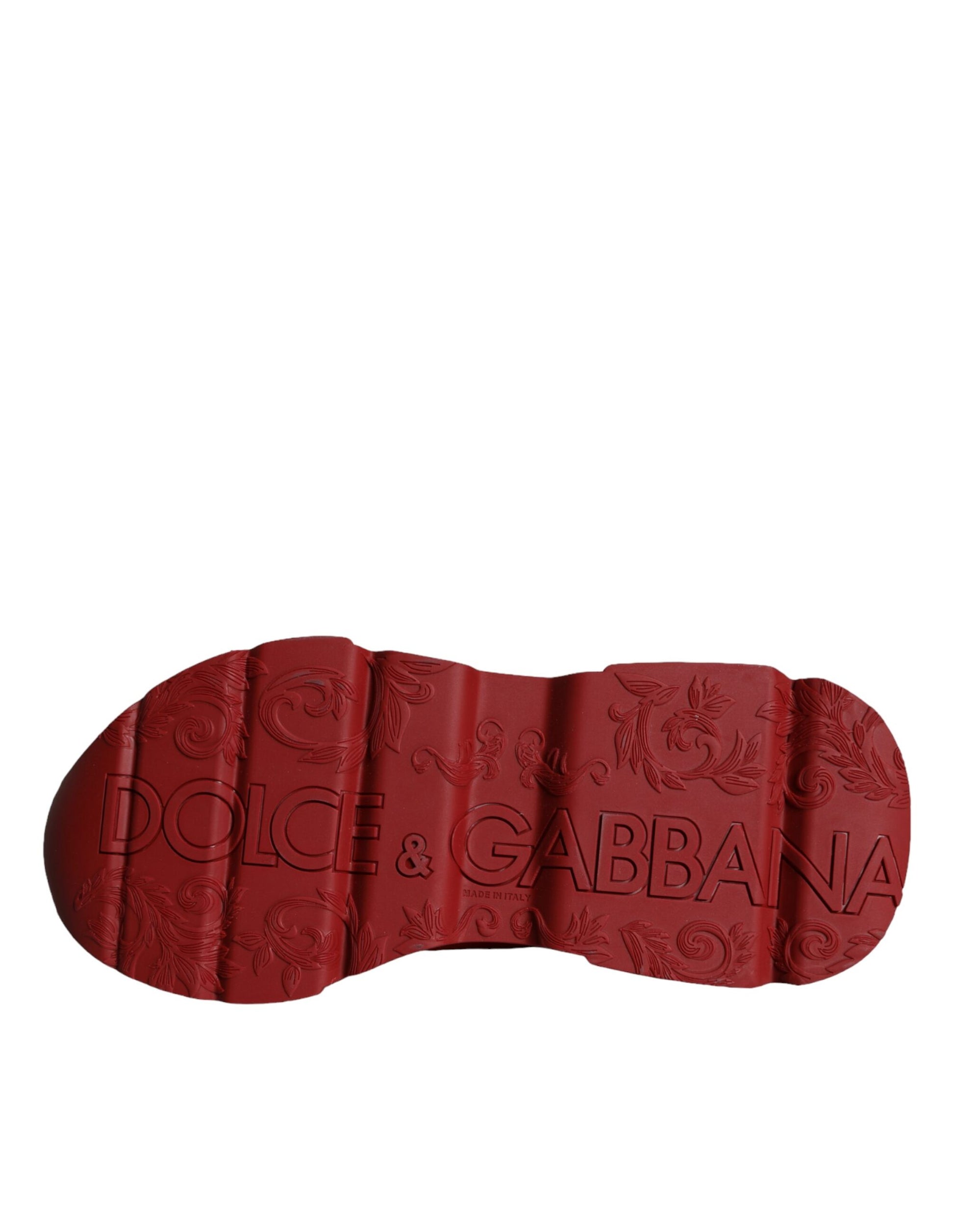 Red leather sneakers with embossed logo of Dolce & Gabbana