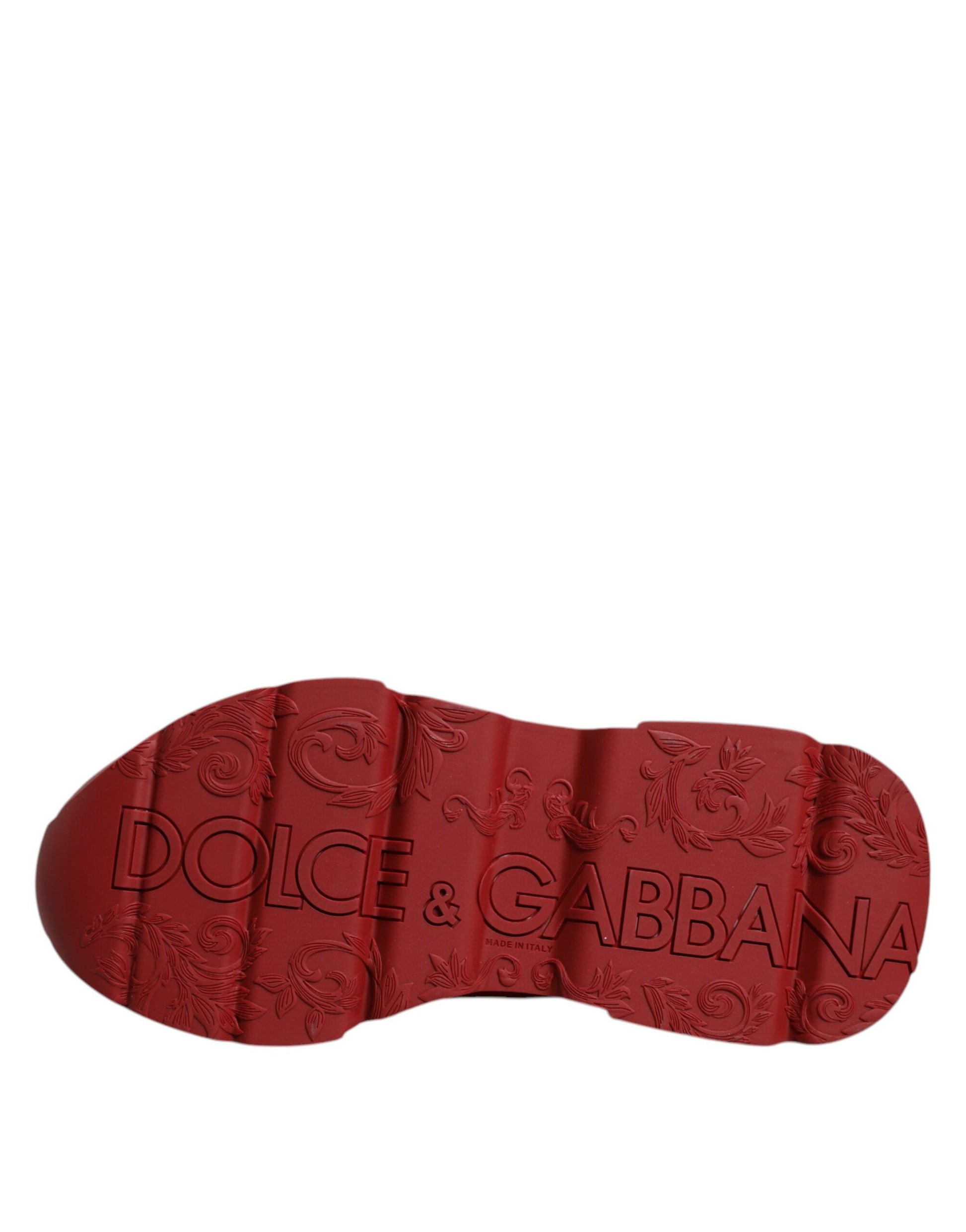 Red shoe sole with brand names