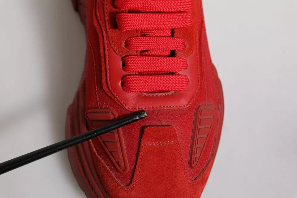 Red sneaker with white laces