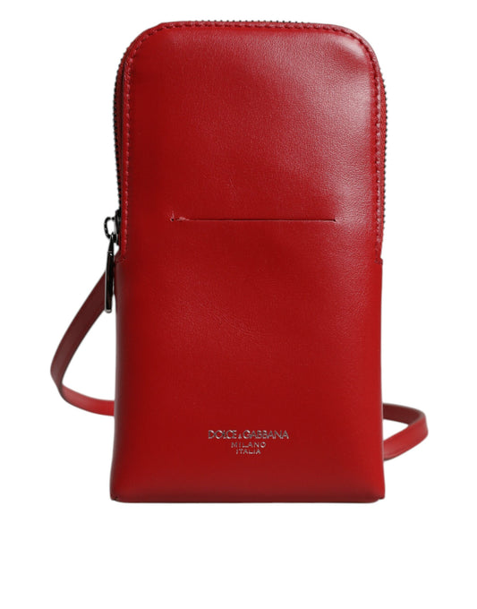 Red leather wallet with zipper closure