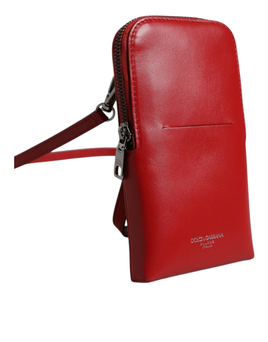 Red leather wallet with zipper closure
