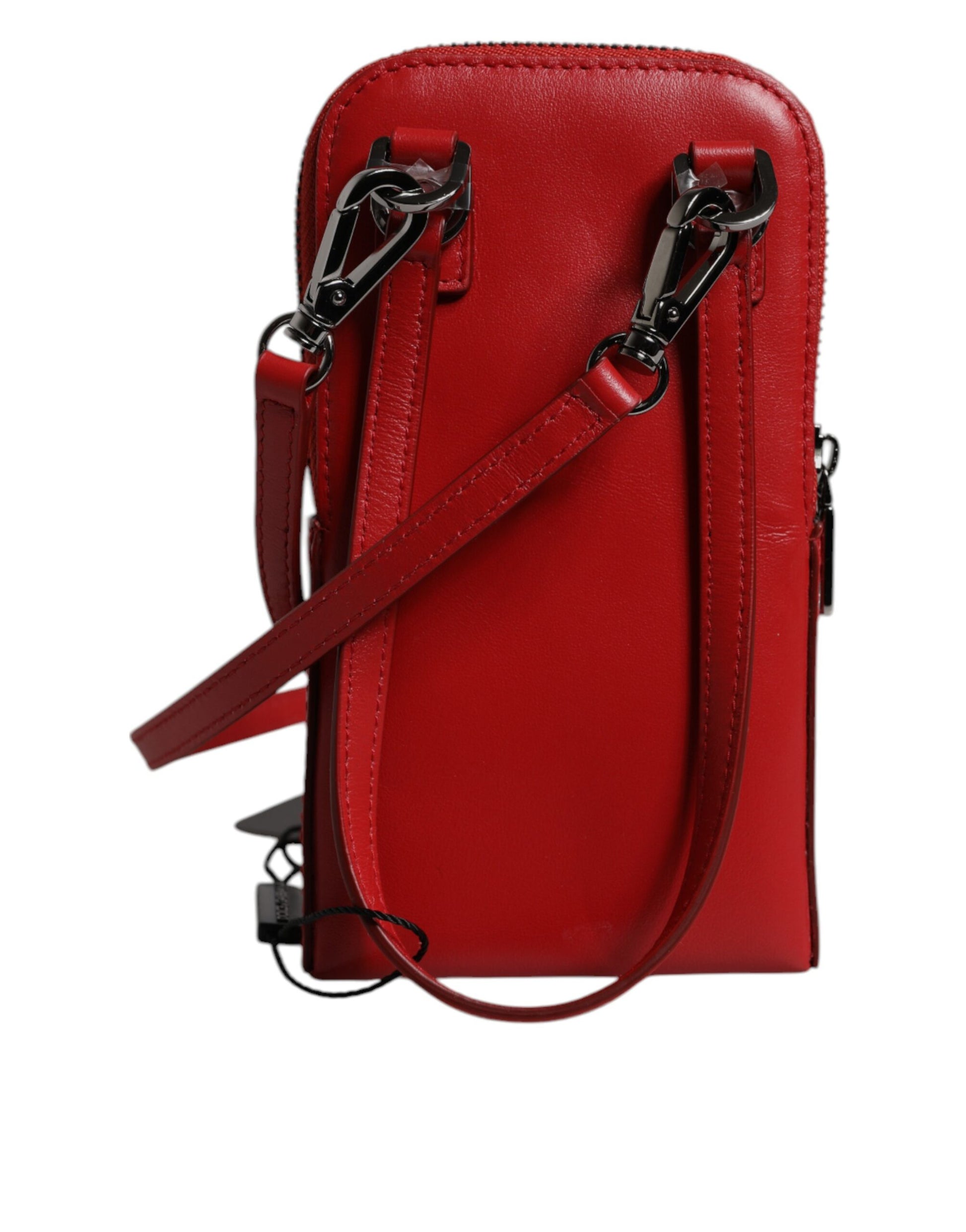 Red leather crossbody bag with strap