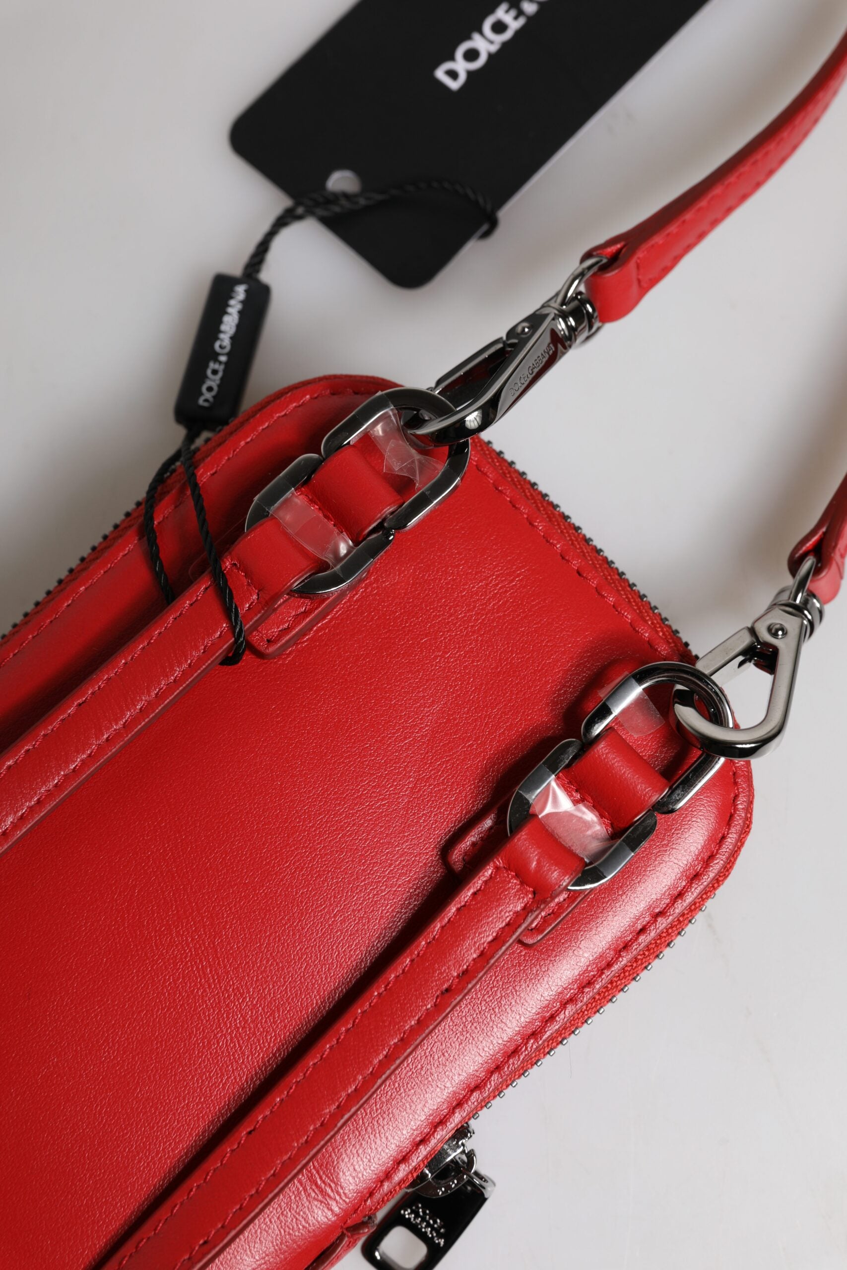 Red leather handbag with silver hardware