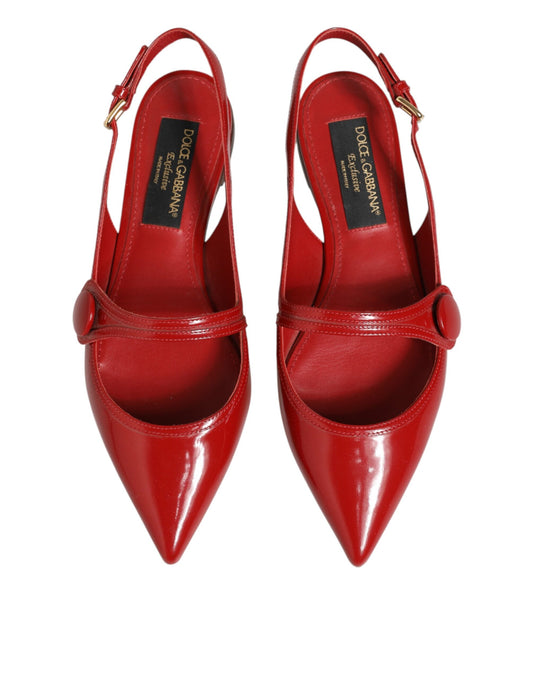 Red high heel shoes with a strap across the foot