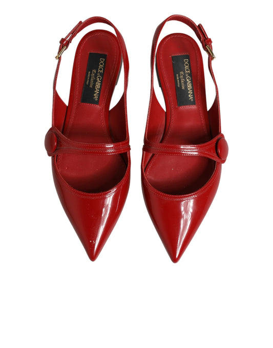 Red high heel shoes with strap detailing