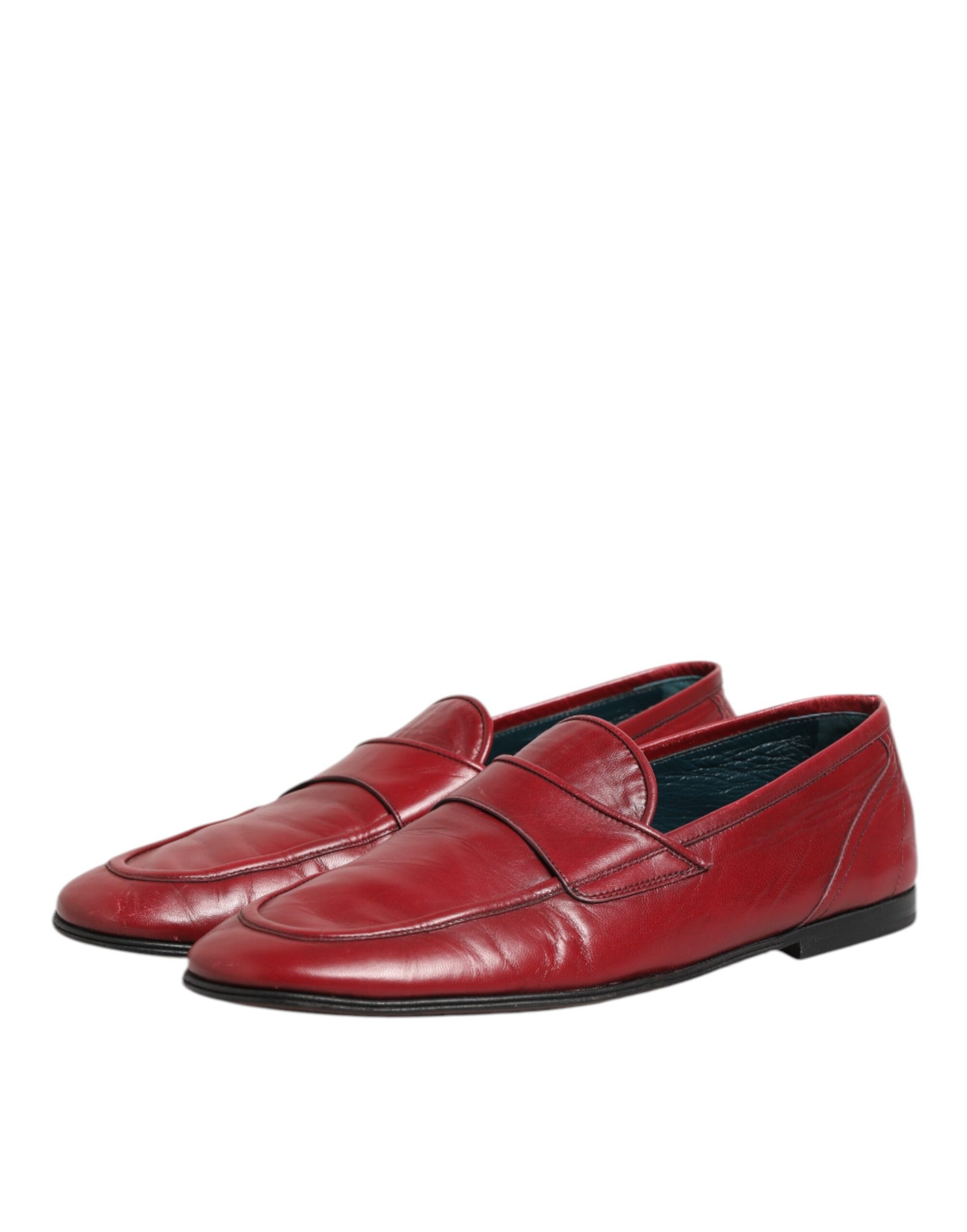 Red leather men's loafer shoes with elastic panels and a low heel