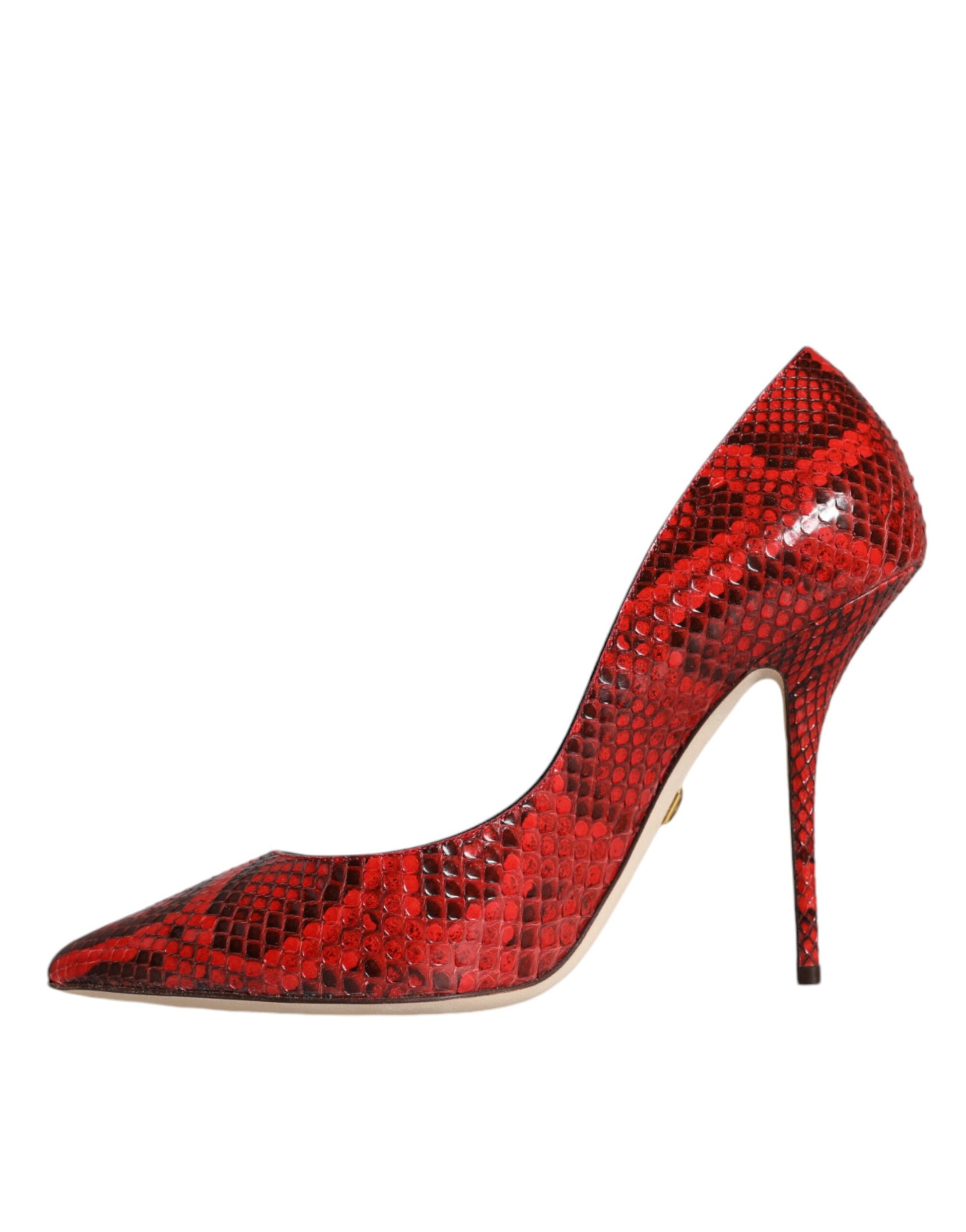 Red high heel shoe with snake skin texture