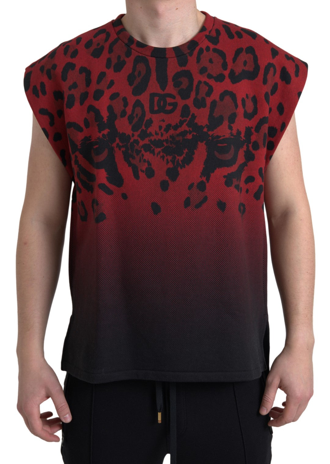 Black and red sleeveless top with animal print pattern