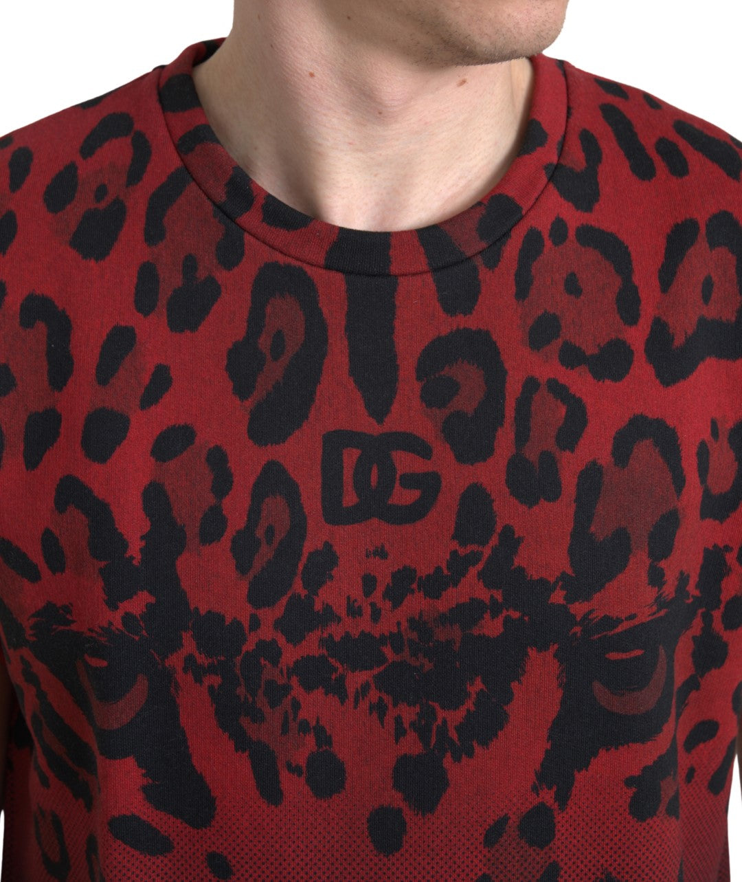 Red sweater with leopard print pattern