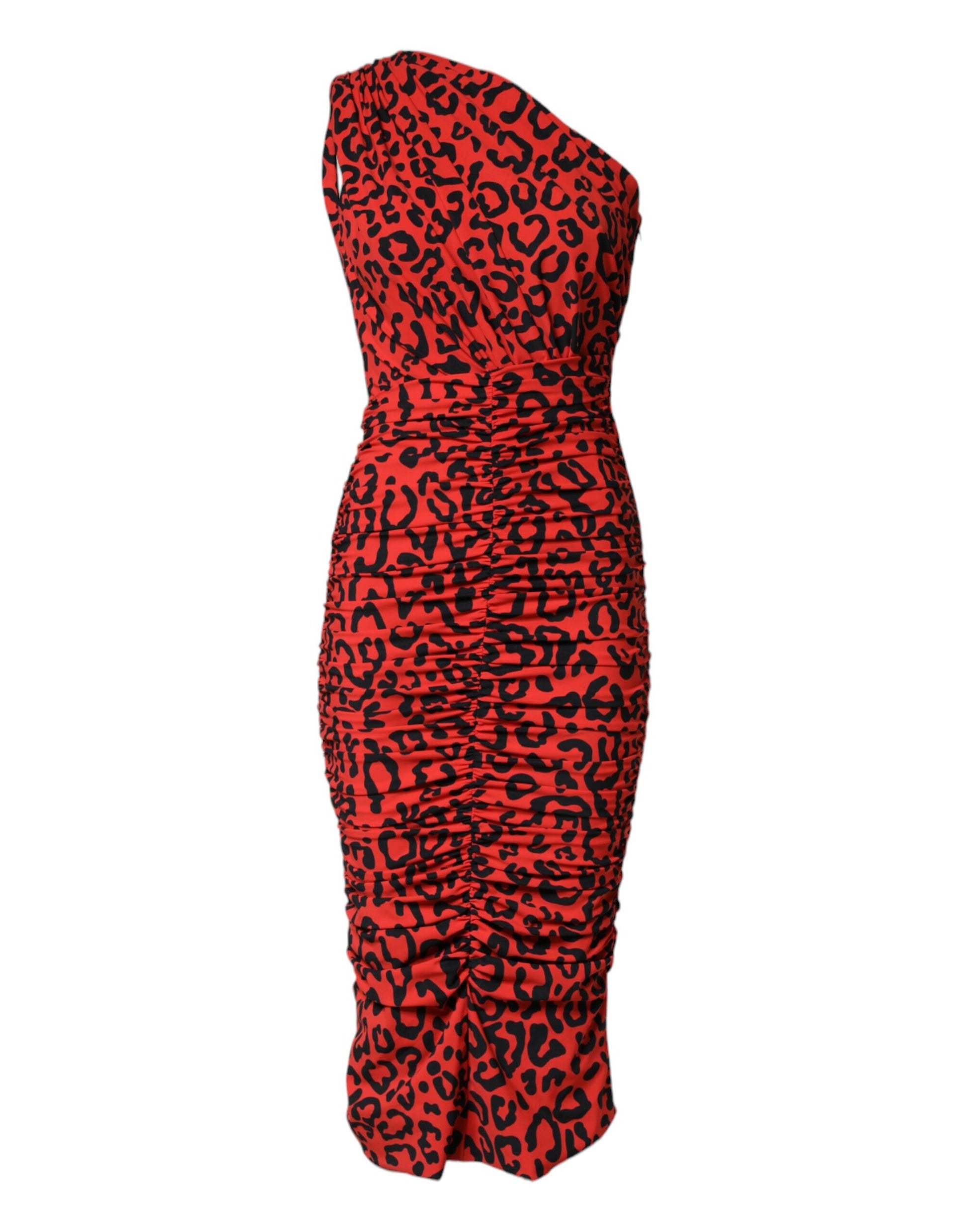 A red leopard print midi dress with nylon fabric