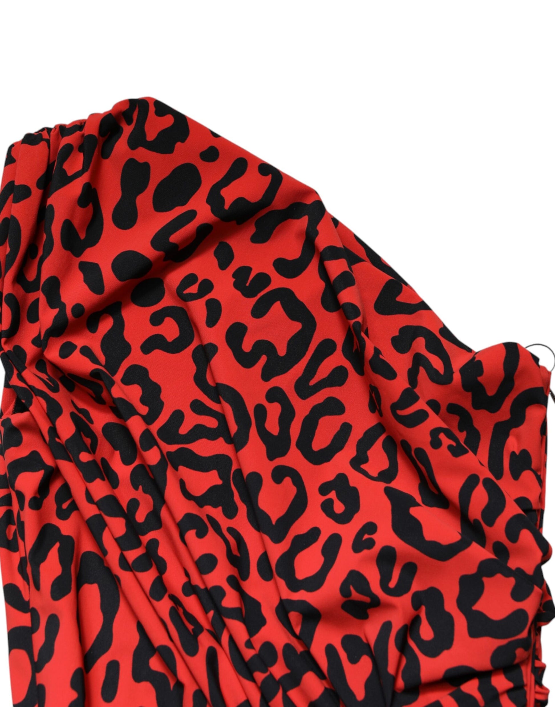 A red leopard print nylon sheath midi dress by Dolce & Gabbana