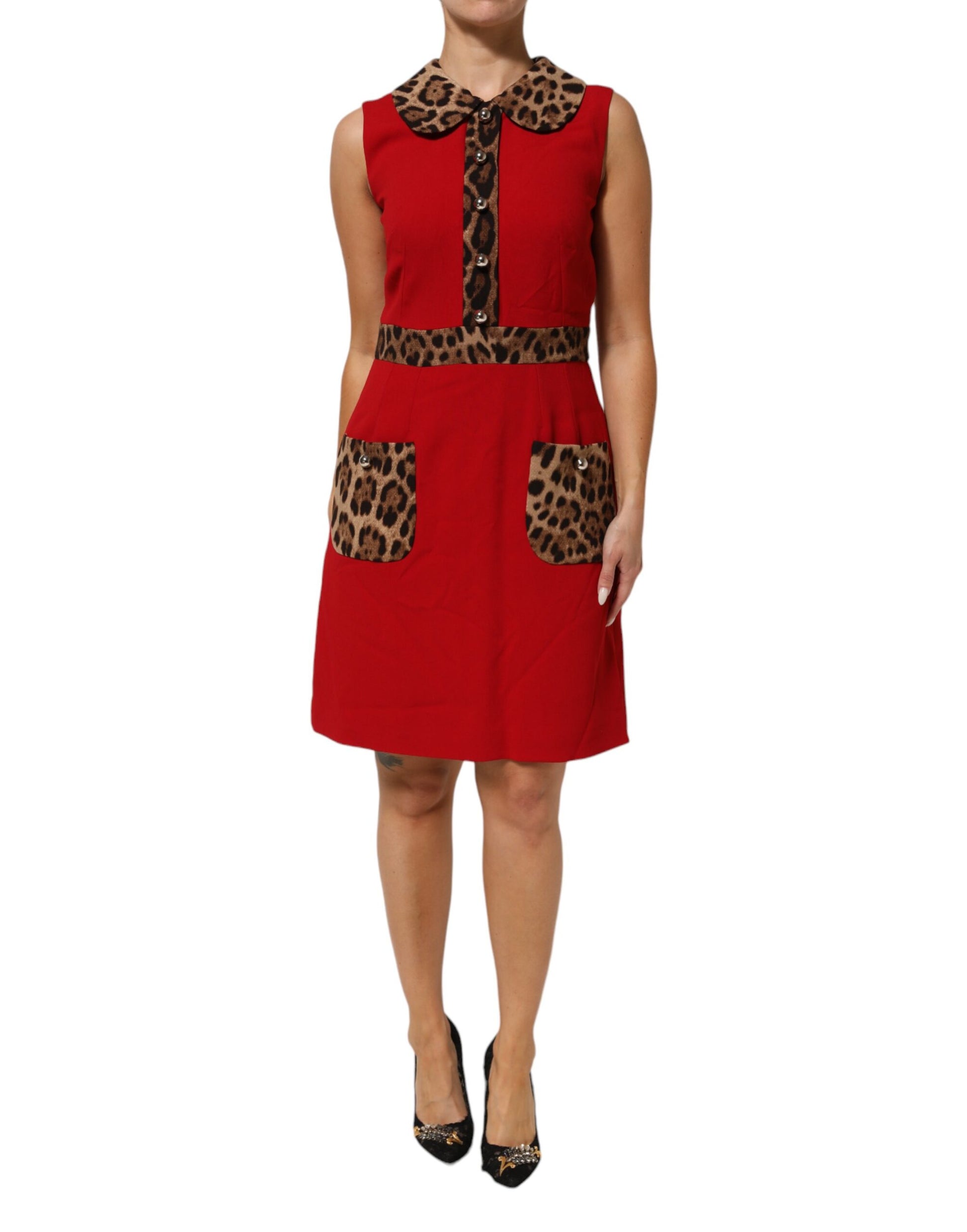Red leopard print dress with viscose fabric and a sheath silhouette