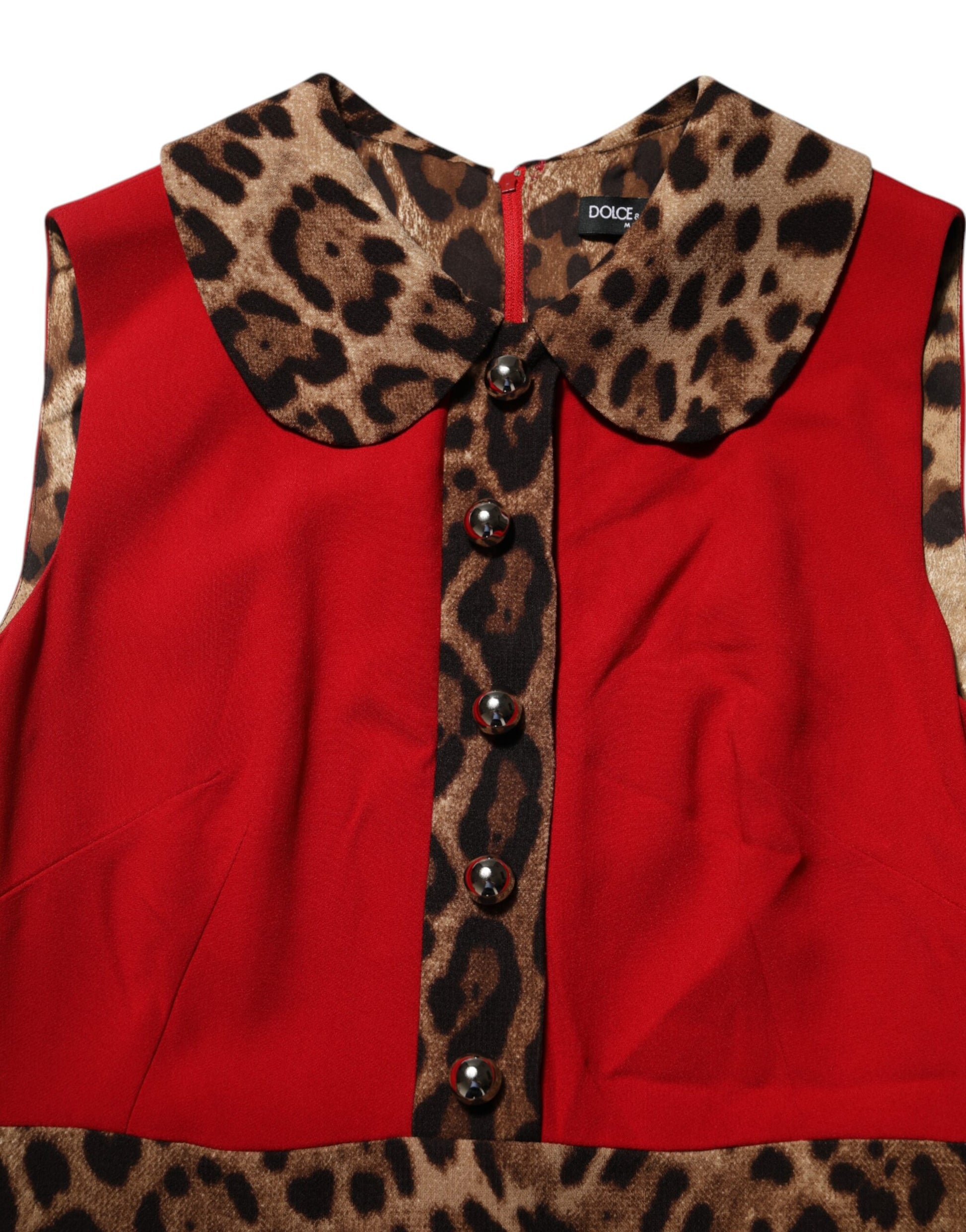 Red leopard print dress with viscose fabric and a sheath silhouette