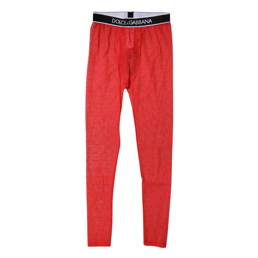 Red pants with white logo on waistband