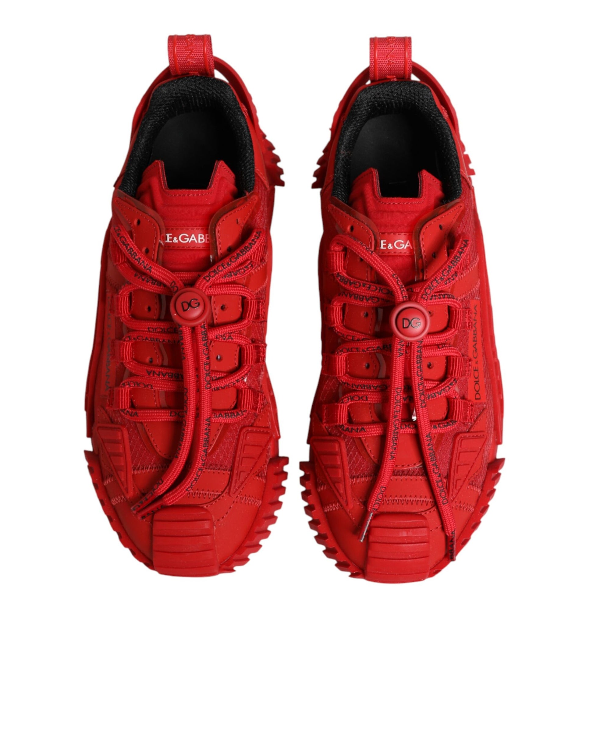 Red hiking shoes with white laces