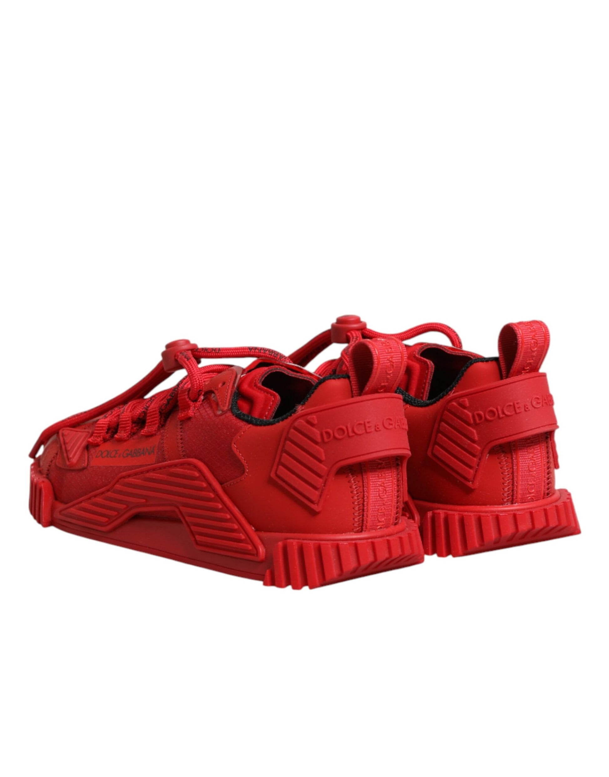 Red sneakers with white soles