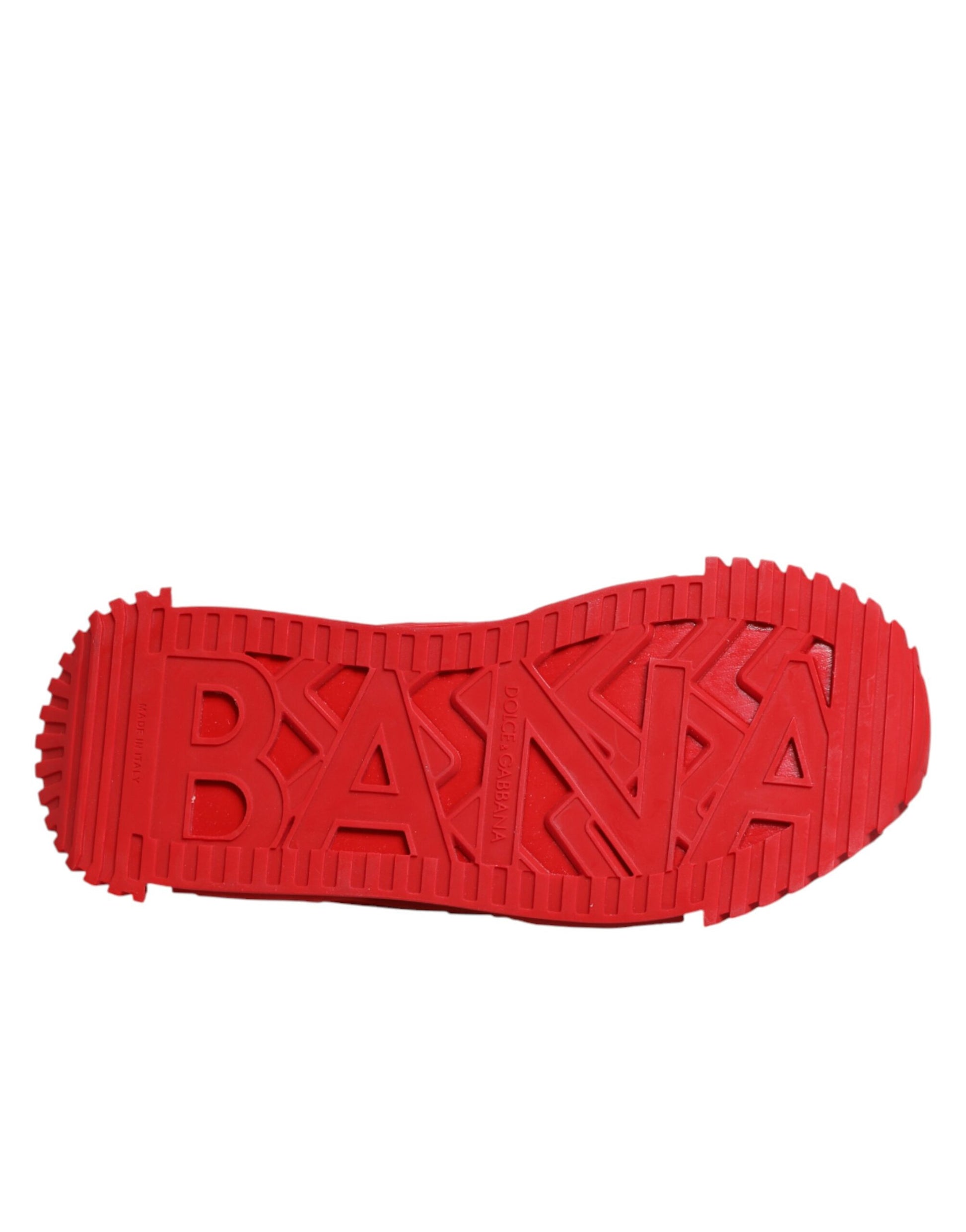 Red shoe with white lettering