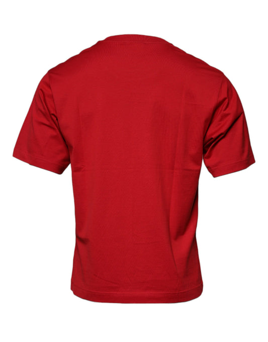 Red short sleeve shirt on hanger